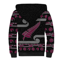 New Zealand Christmas Sherpa Hoodie Meri Kirihimete Silver Fern Knit Style Pink Color - Polynesian Pride