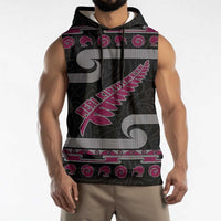 New Zealand Christmas Sleeveless Hoodie Meri Kirihimete Silver Fern Knit Style Pink Color - Polynesian Pride