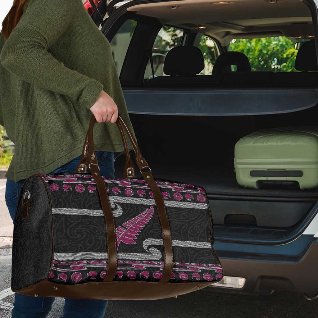 New Zealand Christmas Travel Bag Meri Kirihimete Silver Fern Knit Style Pink Color - Polynesian Pride