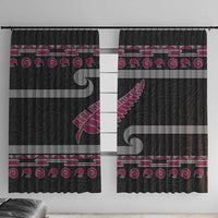 New Zealand Christmas Window Curtain Meri Kirihimete Silver Fern Knit Style Pink Color - Polynesian Pride