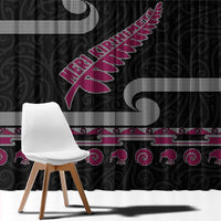 New Zealand Christmas Window Curtain Meri Kirihimete Silver Fern Knit Style Pink Color - Polynesian Pride