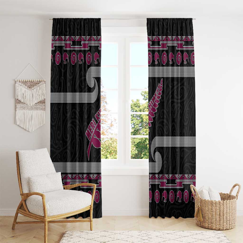 New Zealand Christmas Window Curtain Meri Kirihimete Silver Fern Knit Style Pink Color - Polynesian Pride