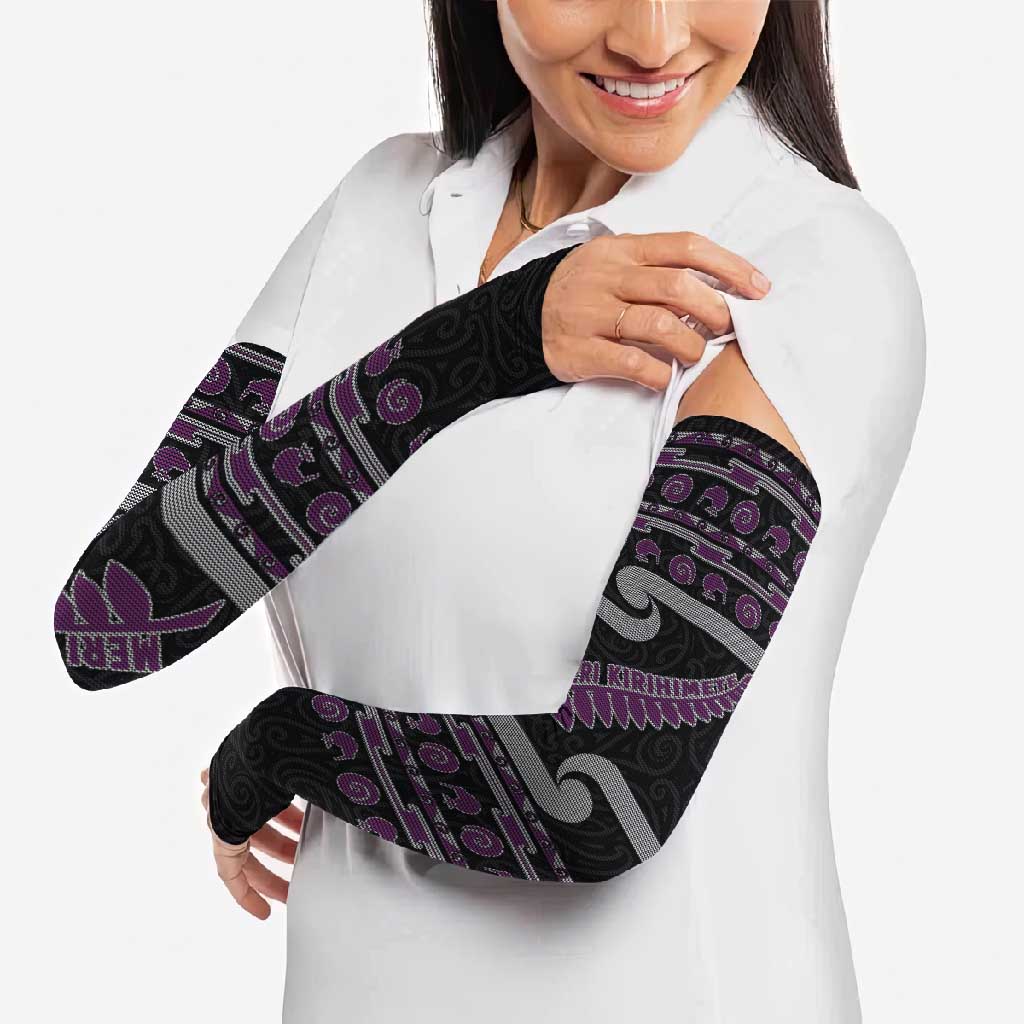 New Zealand Christmas Arm Sleeves Meri Kirihimete Silver Fern Knit Style Purple Color - Polynesian Pride
