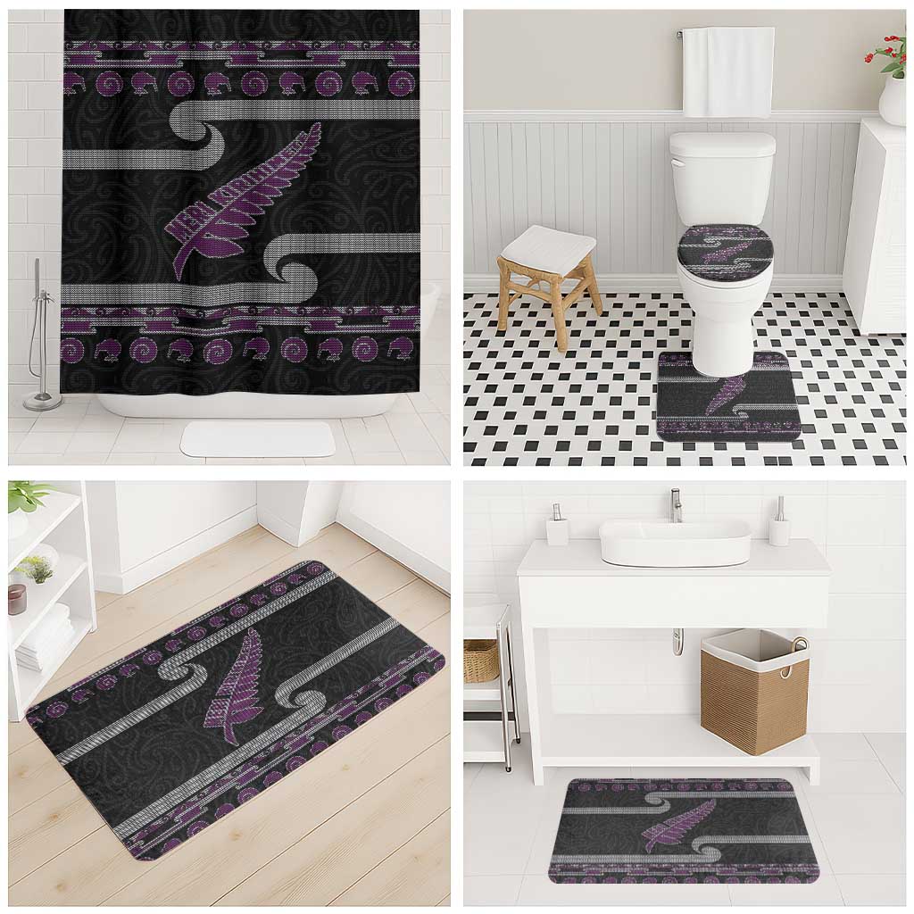 New Zealand Christmas Bathroom Set Meri Kirihimete Silver Fern Knit Style Purple Color - Polynesian Pride