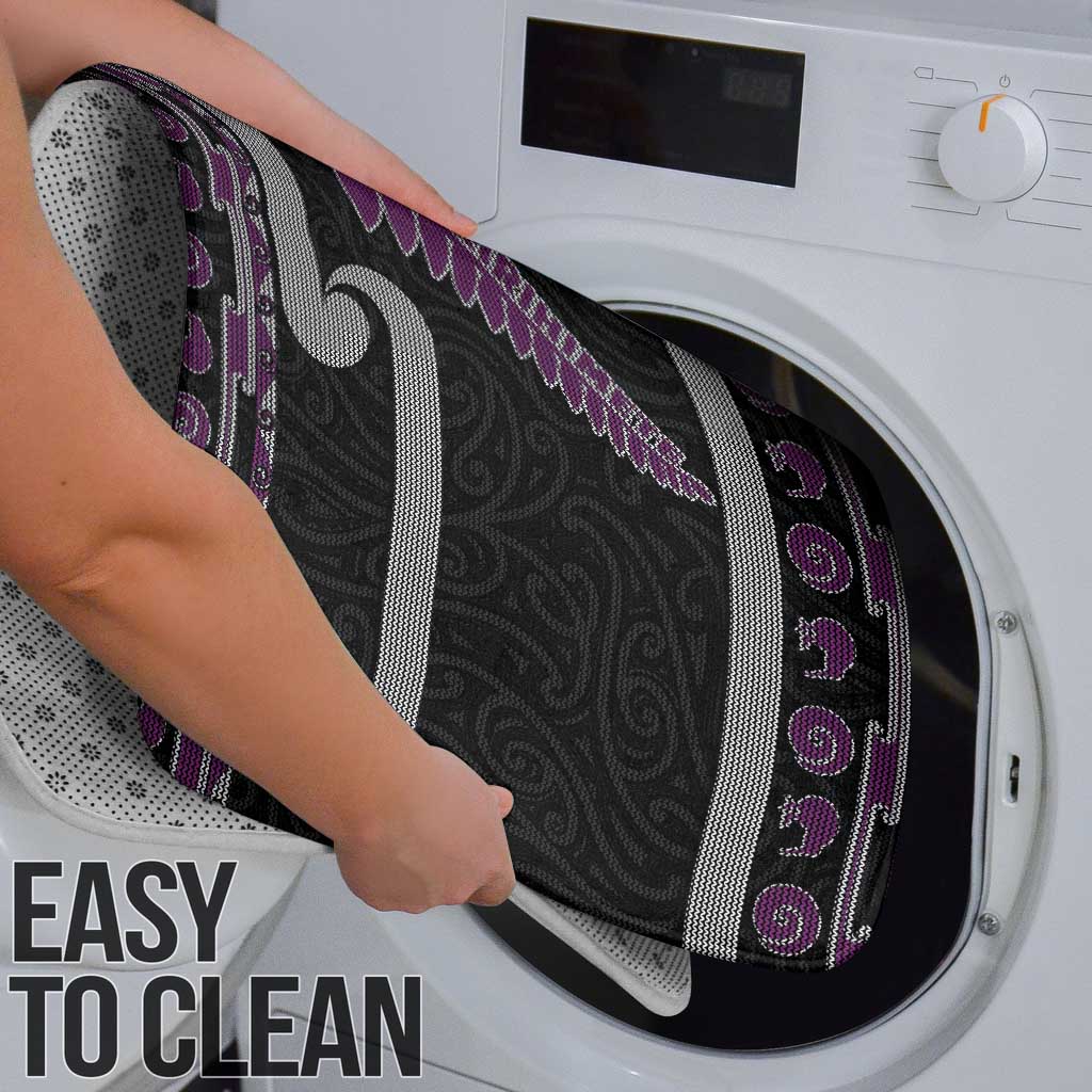 New Zealand Christmas Bathroom Set Meri Kirihimete Silver Fern Knit Style Purple Color - Polynesian Pride