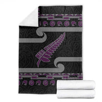 New Zealand Christmas Blanket Meri Kirihimete Silver Fern Knit Style Purple Color - Polynesian Pride