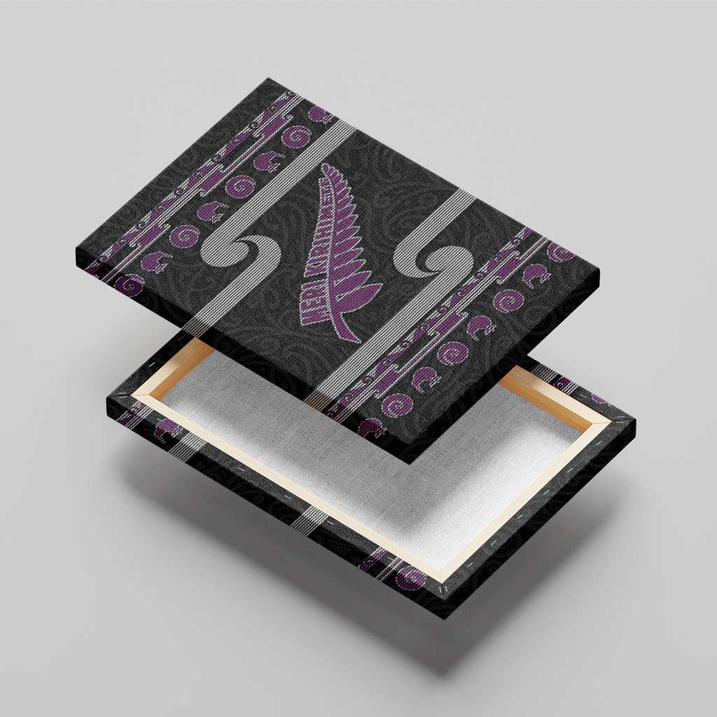 New Zealand Christmas Canvas Wall Art Meri Kirihimete Silver Fern Knit Style Purple Color - Polynesian Pride