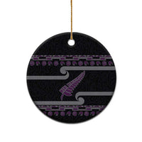 New Zealand Christmas Ceramic Ornament Meri Kirihimete Silver Fern Knit Style Purple Color - Polynesian Pride