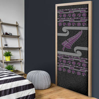 New Zealand Christmas Door Cover Meri Kirihimete Silver Fern Knit Style Purple Color - Polynesian Pride