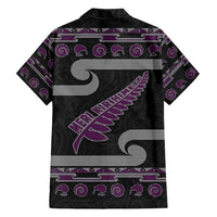 New Zealand Christmas Family Matching Long Sleeve Bodycon Dress and Hawaiian Shirt Meri Kirihimete Silver Fern Knit Style Purple Color - Polynesian Pride