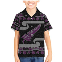 New Zealand Christmas Family Matching Mermaid Dress and Hawaiian Shirt Meri Kirihimete Silver Fern Knit Style Purple Color - Polynesian Pride