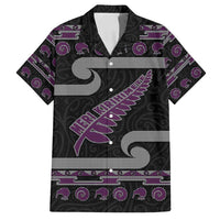 New Zealand Christmas Family Matching Puletasi and Hawaiian Shirt Meri Kirihimete Silver Fern Knit Style Purple Color - Polynesian Pride