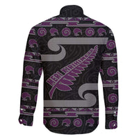 New Zealand Christmas Family Matching Tank Maxi Dress and Hawaiian Shirt Meri Kirihimete Silver Fern Knit Style Purple Color - Polynesian Pride