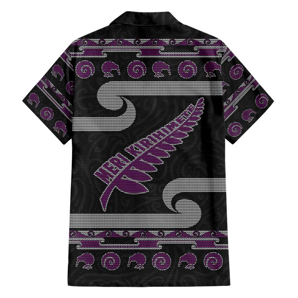 New Zealand Christmas Hawaiian Shirt Meri Kirihimete Silver Fern Knit Style Purple Color - Polynesian Pride