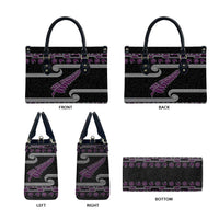 New Zealand Christmas Leather Bag Meri Kirihimete Silver Fern Knit Style Purple Color - Polynesian Pride