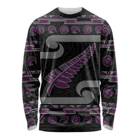 New Zealand Christmas Long Sleeve Shirt Meri Kirihimete Silver Fern Knit Style Purple Color - Polynesian Pride