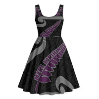 New Zealand Christmas Midi Dress Meri Kirihimete Silver Fern Knit Style Purple Color - Polynesian Pride