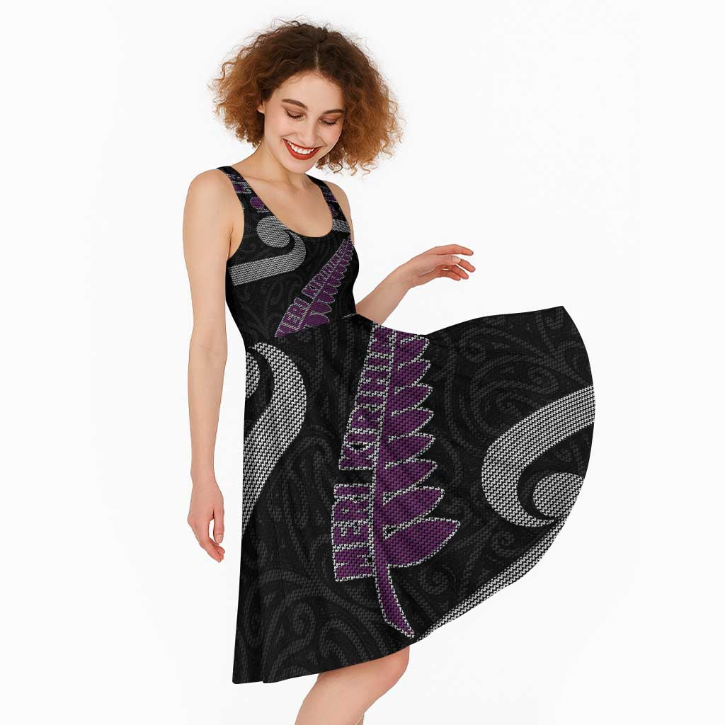 New Zealand Christmas Midi Dress Meri Kirihimete Silver Fern Knit Style Purple Color - Polynesian Pride