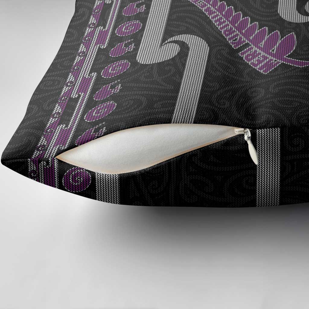 New Zealand Christmas Pillow Cover Meri Kirihimete Silver Fern Knit Style Purple Color - Polynesian Pride