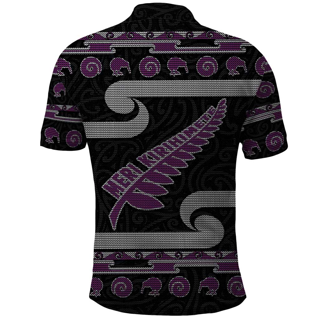 New Zealand Christmas Polo Shirt Meri Kirihimete Silver Fern Knit Style Purple Color - Polynesian Pride