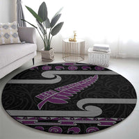 New Zealand Christmas Round Carpet Meri Kirihimete Silver Fern Knit Style Purple Color - Polynesian Pride