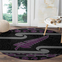 New Zealand Christmas Round Carpet Meri Kirihimete Silver Fern Knit Style Purple Color - Polynesian Pride