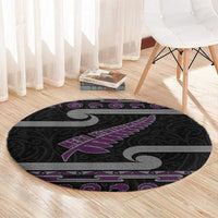 New Zealand Christmas Round Carpet Meri Kirihimete Silver Fern Knit Style Purple Color - Polynesian Pride