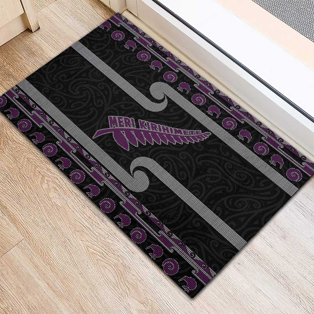 New Zealand Christmas Rubber Doormat Meri Kirihimete Silver Fern Knit Style Purple Color - Polynesian Pride