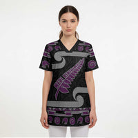 New Zealand Christmas Scrub Top Meri Kirihimete Silver Fern Knit Style Purple Color - Polynesian Pride