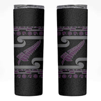 New Zealand Christmas Skinny Tumbler Meri Kirihimete Silver Fern Knit Style Purple Color - Polynesian Pride