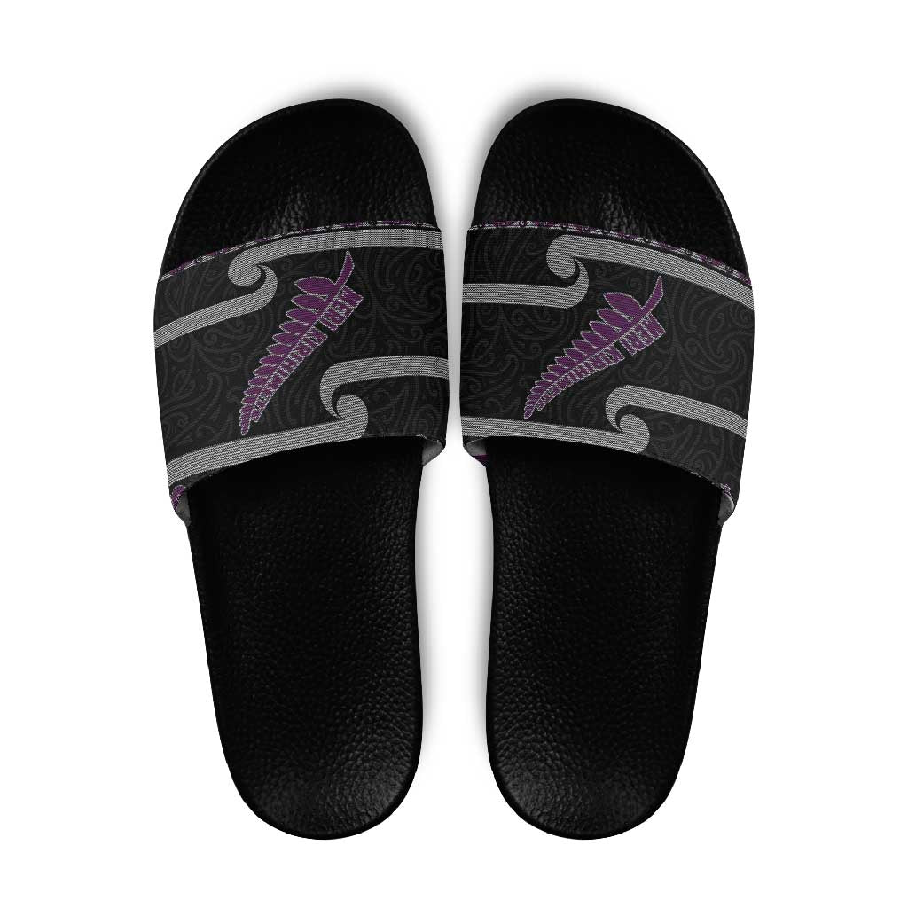 New Zealand Christmas Slide Sandals Meri Kirihimete Silver Fern Knit Style Purple Color - Polynesian Pride