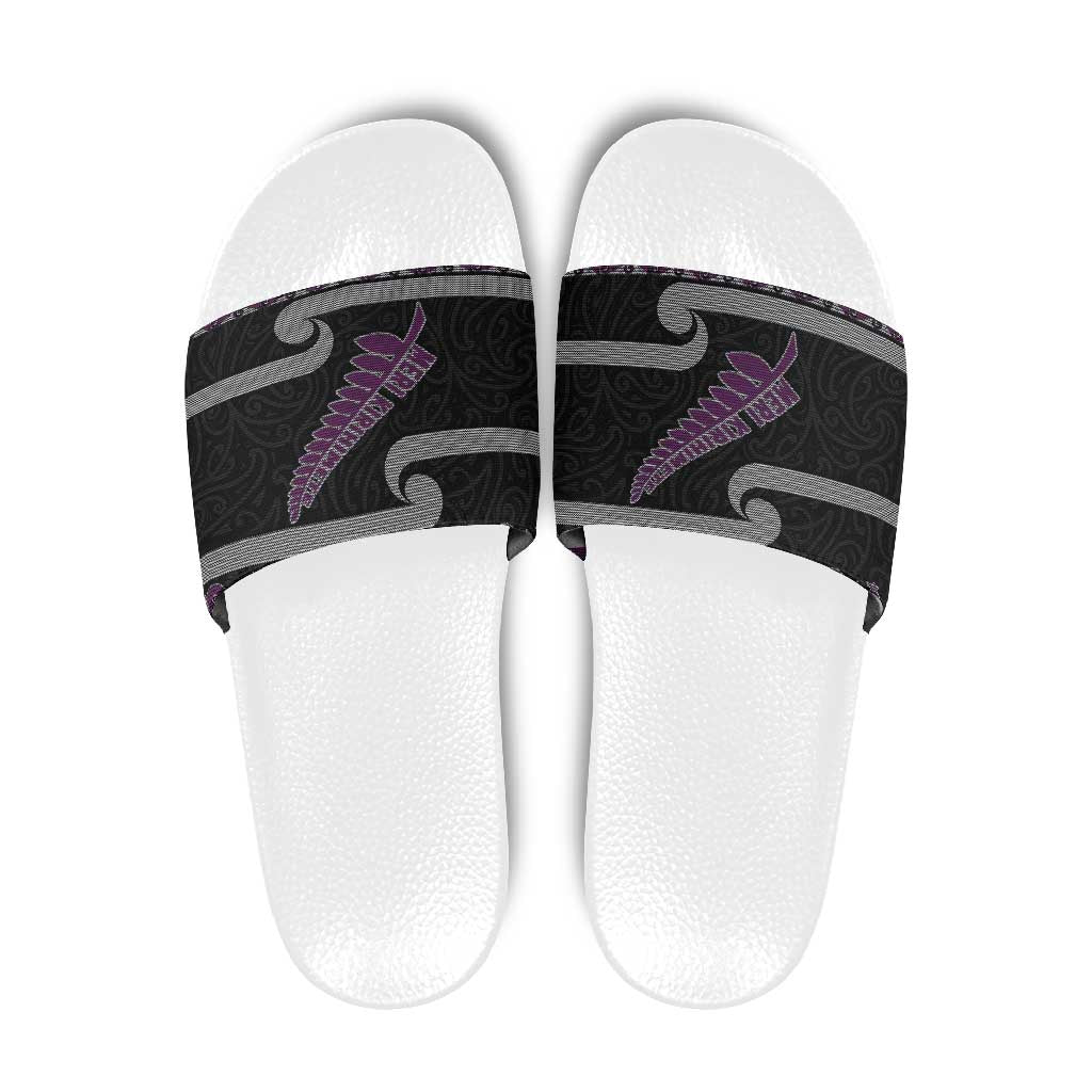 New Zealand Christmas Slide Sandals Meri Kirihimete Silver Fern Knit Style Purple Color - Polynesian Pride