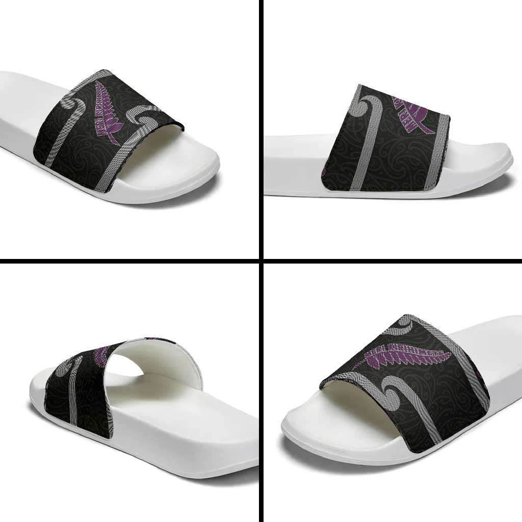 New Zealand Christmas Slide Sandals Meri Kirihimete Silver Fern Knit Style Purple Color - Polynesian Pride