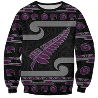 New Zealand Christmas Sweatshirt Meri Kirihimete Silver Fern Knit Style Purple Color - Polynesian Pride