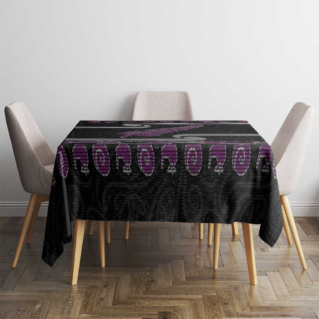 New Zealand Christmas Tablecloth Meri Kirihimete Silver Fern Knit Style Purple Color - Polynesian Pride