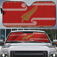 New Zealand Christmas Auto Sun Shade Meri Kirihimete Silver Fern Knit Style Green Color - Polynesian Pride