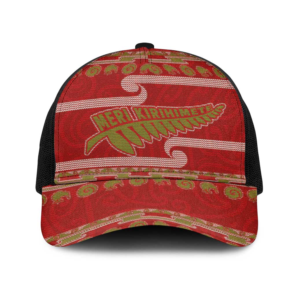 New Zealand Christmas Baseball Net Cap Meri Kirihimete Silver Fern Knit Style Green Color - Polynesian Pride