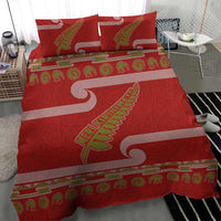 New Zealand Christmas Bedding Set Meri Kirihimete Silver Fern Knit Style Green Color - Polynesian Pride
