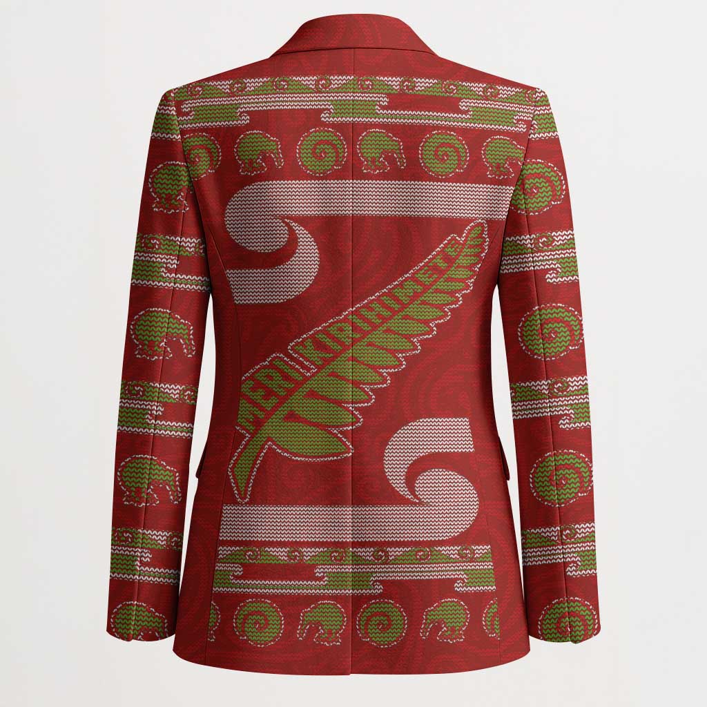 New Zealand Christmas Blazer Meri Kirihimete Silver Fern Knit Style Green Color - Polynesian Pride