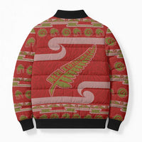 New Zealand Christmas Bomber Puffer Jacket Meri Kirihimete Silver Fern Knit Style Green Color - Polynesian Pride