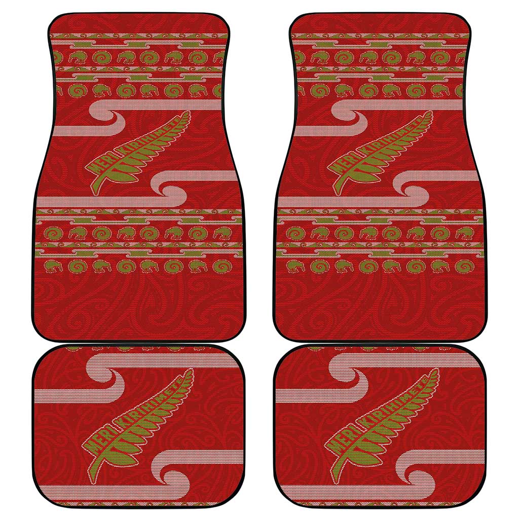 New Zealand Christmas Car Mats Meri Kirihimete Silver Fern Knit Style Green Color - Polynesian Pride