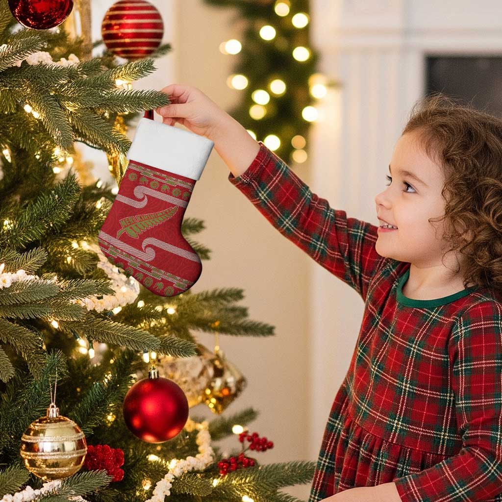 New Zealand Christmas Stocking Meri Kirihimete Silver Fern Knit Style Green Color - Polynesian Pride