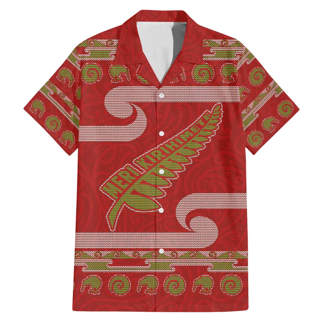 New Zealand Christmas Family Matching Mermaid Dress and Hawaiian Shirt Meri Kirihimete Silver Fern Knit Style Green Color - Polynesian Pride