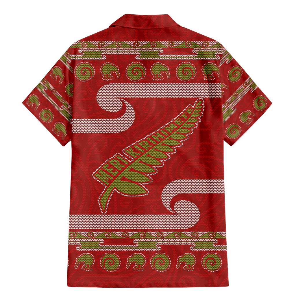New Zealand Christmas Family Matching Mermaid Dress and Hawaiian Shirt Meri Kirihimete Silver Fern Knit Style Green Color - Polynesian Pride
