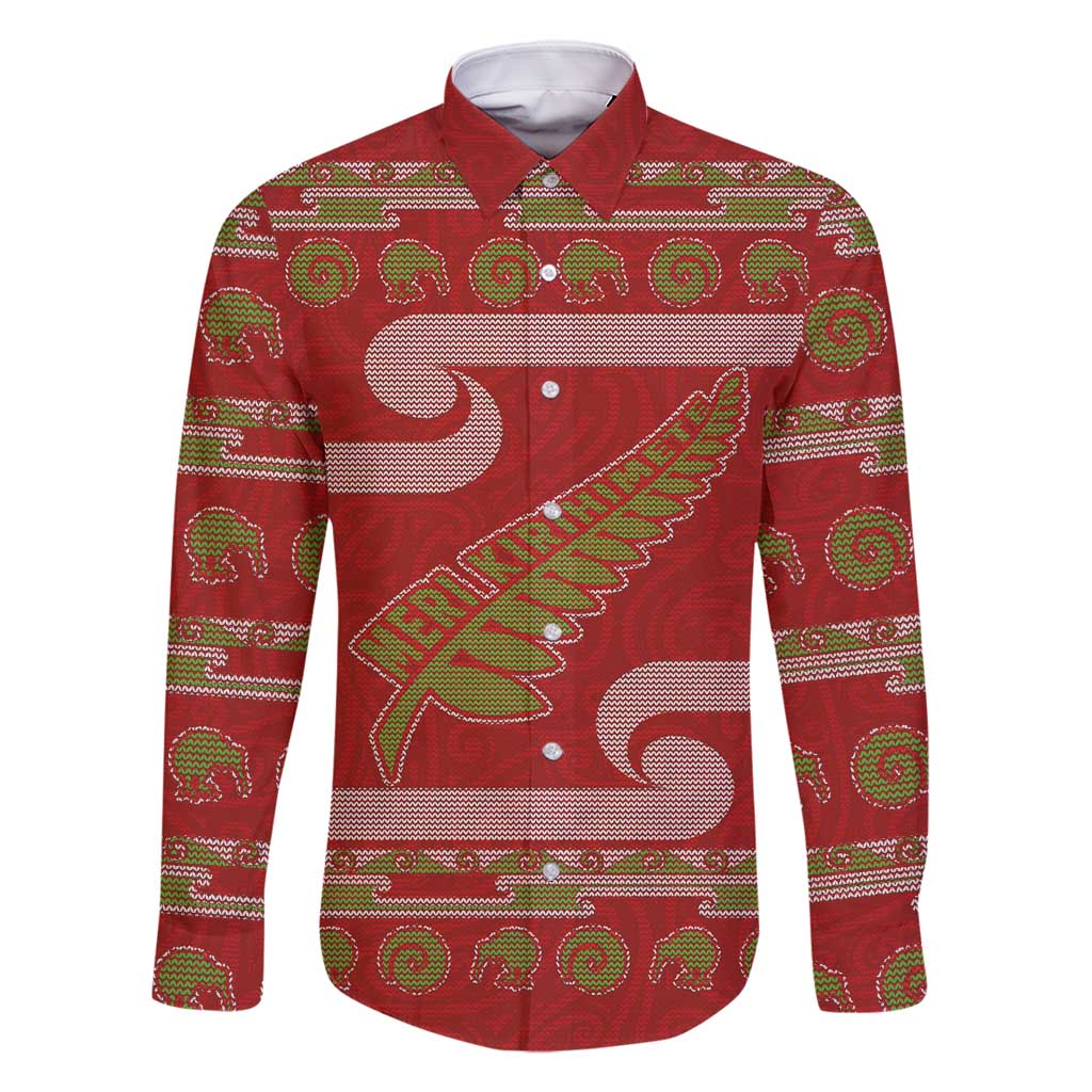 New Zealand Christmas Family Matching Mermaid Dress and Hawaiian Shirt Meri Kirihimete Silver Fern Knit Style Green Color - Polynesian Pride