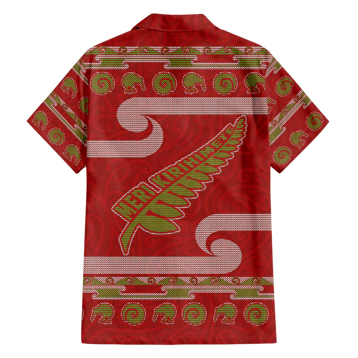 New Zealand Christmas Family Matching Off The Shoulder Long Sleeve Dress and Hawaiian Shirt Meri Kirihimete Silver Fern Knit Style Green Color - Polynesian Pride