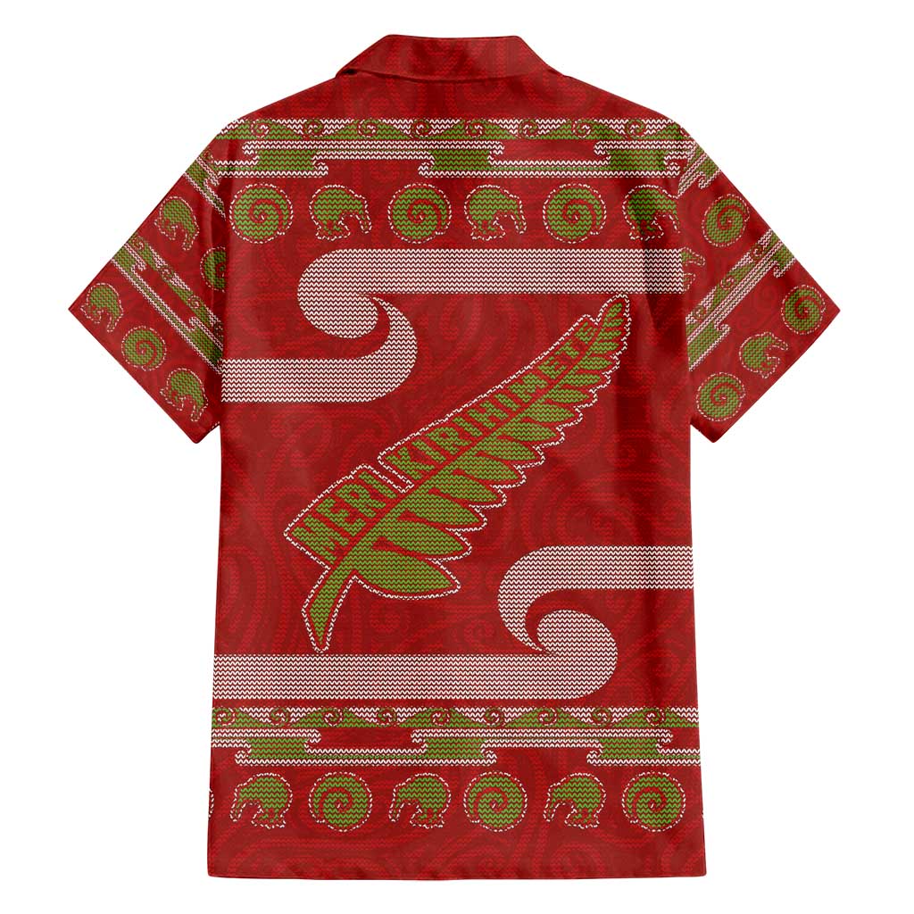New Zealand Christmas Family Matching Summer Maxi Dress and Hawaiian Shirt Meri Kirihimete Silver Fern Knit Style Green Color - Polynesian Pride