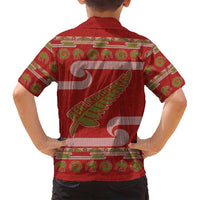 New Zealand Christmas Family Matching Tank Maxi Dress and Hawaiian Shirt Meri Kirihimete Silver Fern Knit Style Green Color - Polynesian Pride