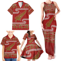 New Zealand Christmas Family Matching Tank Maxi Dress and Hawaiian Shirt Meri Kirihimete Silver Fern Knit Style Green Color - Polynesian Pride