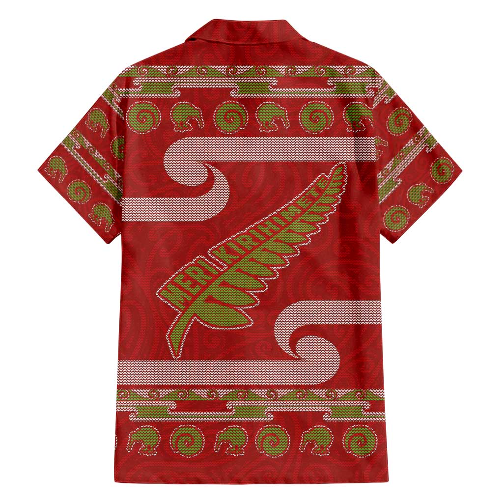 New Zealand Christmas Hawaiian Shirt Meri Kirihimete Silver Fern Knit Style Green Color - Polynesian Pride